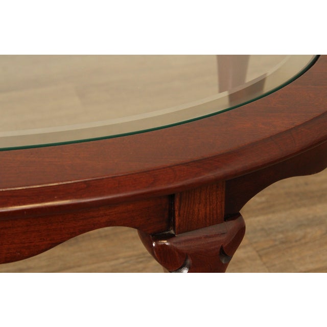 Queen Anne Style Carved Cherry Oval Glass Top Coffee Table | Chairish