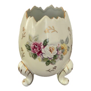 Mid Century Japanese Porcelain Cracked Egg Vase With Roses For Sale