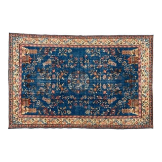 Vintage Blue Chinese Peking-Style Floral Pagoda Rug For Sale