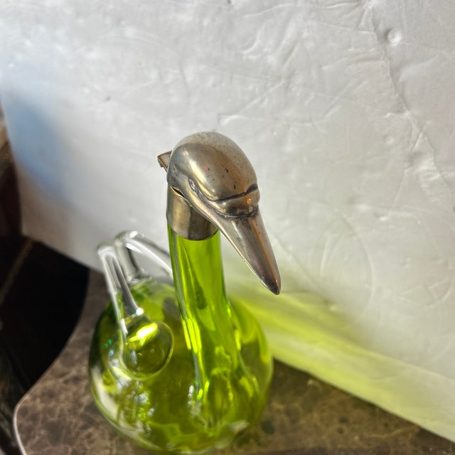Light Green Antique Claret Wine Decanter/Carafe of Light Green Glass and Silver Plate, England For Sale - Image 8 of 12