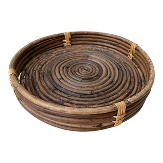 Vintage Round Pencil Reed Coil Tray For Sale