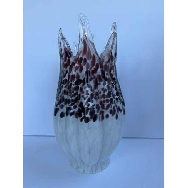 Vintage Hand-Blown Spotted Art Glass Flame Crown Lamp Shade For Sale - Image 4 of 11