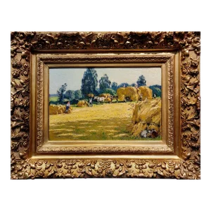 Andre Fremond - Farmland Landscape During Harvest- C.1920 Oil Painting