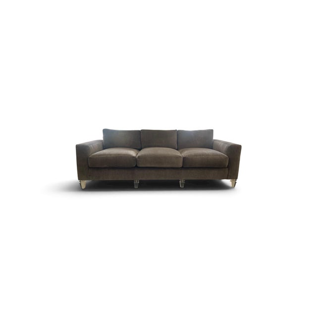 Charles Hollis Jones Lucite and Mohair Sofa. Amazing quality construction with 8 way hand tied spring frame , all Down...