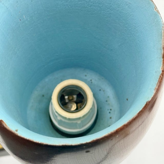 Blue Wooden Rocket Tripod Table Lamps, 1960s, Set of 2 For Sale - Image 8 of 12