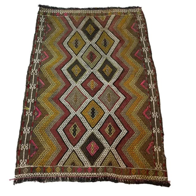 Brown Small Anatolian Turkish Kilim Rug For Sale - Image 8 of 11