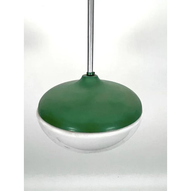 1950s Mid-Century Green Lacquer and Milk Glass Pendant, Italy, 1950s For Sale - Image 5 of 10