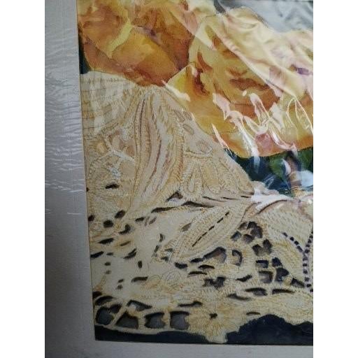 Paper 1997 Original Michael Rodgers Watercolor Still Life-Orange Roses & Lace For Sale - Image 7 of 7