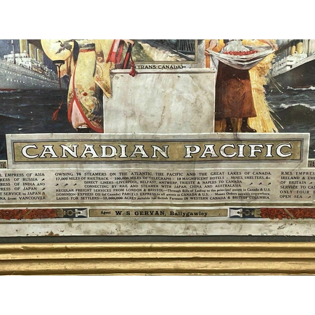 Olive Antique Canadian Pacific Railway Advertising Poster Showcard, Belfast to Canada, c.1913, Framed For Sale - Image 8 of 12