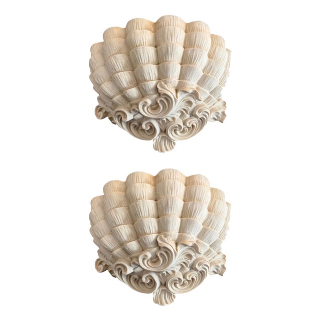 Antique French Biscuit Ceramic Shell-Form Wall Sconces, 1890, Set of 2 For Sale