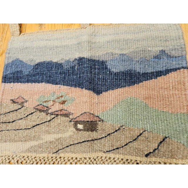 Vintage Hand Woven African Tapestry Depicting Village and Mountain Landscape For Sale In Chicago - Image 6 of 9