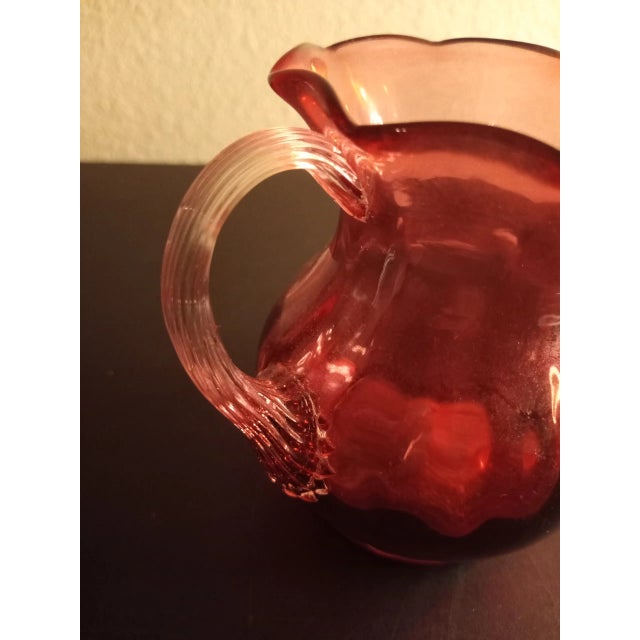 1970s Pilgrim Glass Cranberry Mini Pitcher With Clear Applied Handle For Sale In Dallas - Image 6 of 8
