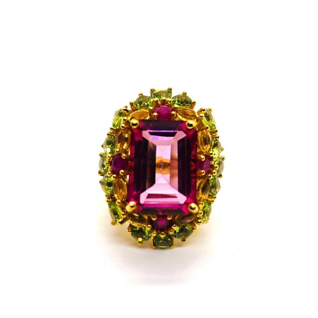 Bochic “Capri” Vintage Fancy Sapphires & Amethyst Ring — 18K Gold & Silver For Sale - Image 12 of 13
