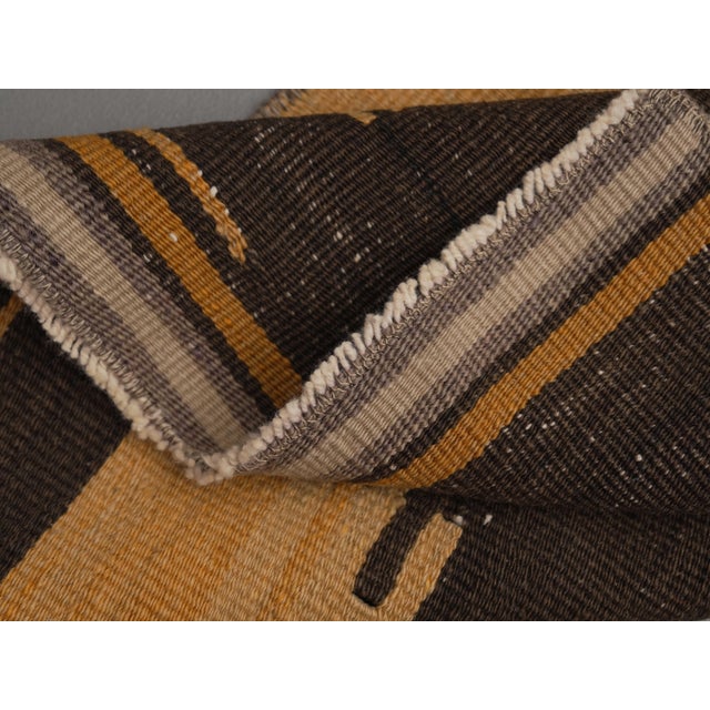 1970s Vintage Handmade Wool Cotton Brown Area Rug For Sale - Image 9 of 11