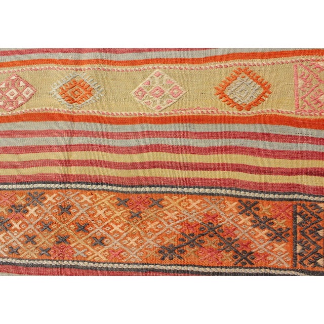 Turkish Kilim Vintage Rug With Assorted Stripe Design in a Variety of Colors For Sale - Image 10 of 13