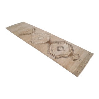 Hand-Knotted Turkish Runner Rug, Earthy Tones Hallway Rug, Kitchen Decor - 3' X 12'4" For Sale