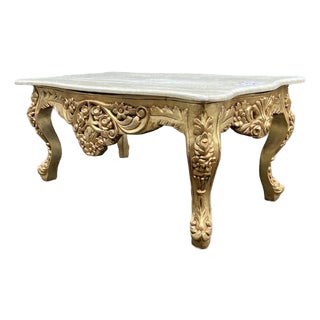 1940s Italian Baroque Rococo Gold Beech Marble Coffee Table 1pc For Sale