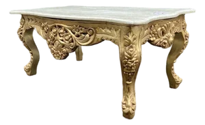 1940s Italian Baroque Rococo Gold Beech Marble Coffee Table 1pc
