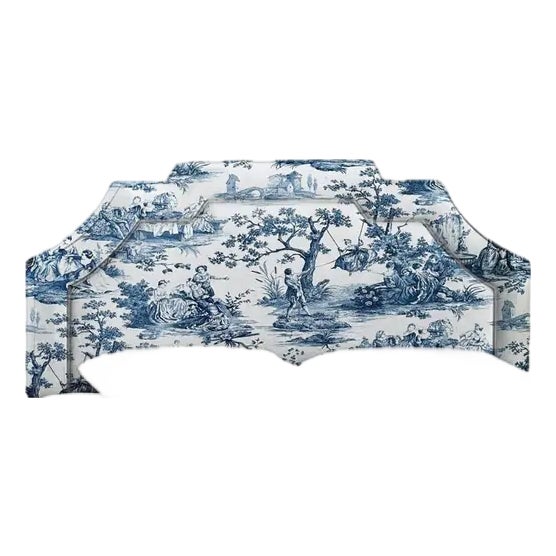 Gigi Blue Toile Upholstered King Headboard For Sale
