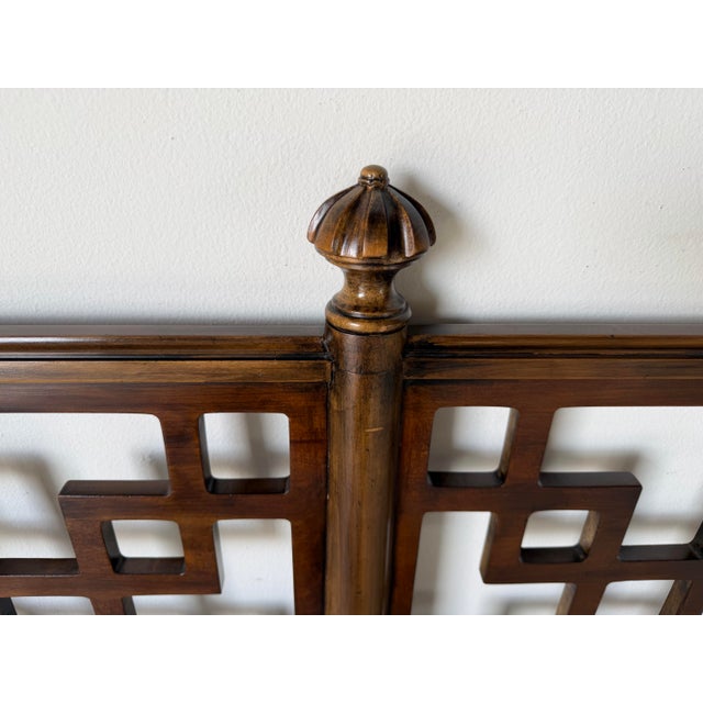 Wood 1970s Baker Hollywood Regency Style Walnut Fretwork King Size Headboard For Sale - Image 7 of 13