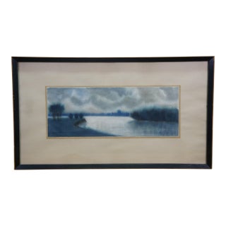 Mid 20th Century Romanian László Balogh Signed Impressionist Pastel Lake Landscape Painting 37" For Sale