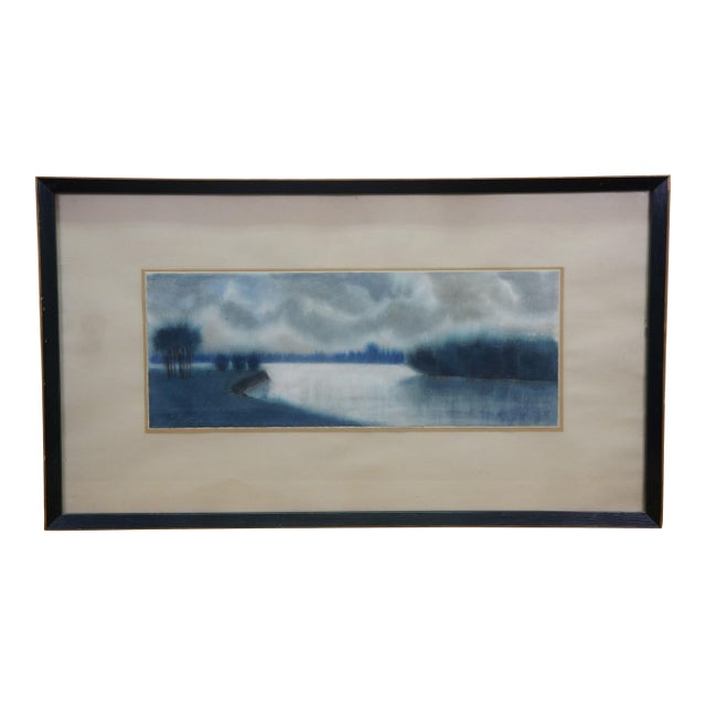 Mid 20th Century Romanian László Balogh Signed Impressionist Pastel Lake Landscape Painting 37" For Sale