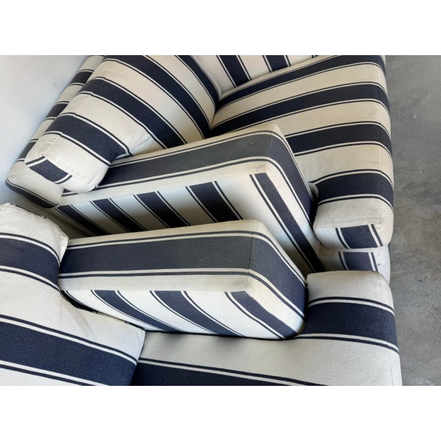 Ralph Lauren Striped Upholstered Arm Lounge Chairs – Pair For Sale - Image 9 of 12