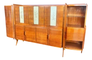 Monumental Wooden Cabinet with Parchment Panels attributed to Gio Ponti, 1950s