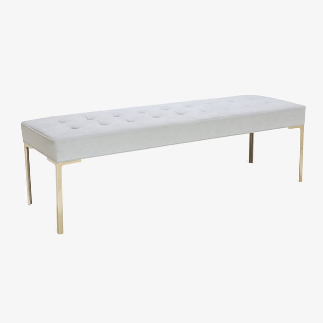 Mid-Century Modern Astor 60" Tufted Brass Bench in Dove Luxe Suede by Montage For Sale - Image 3 of 9