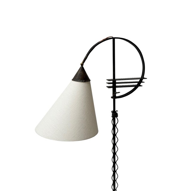 1920s Vintage Art Deco Floor Lamp in Wrought Iron and Silk by Jan Joustra, 1920s For Sale - Image 5 of 14