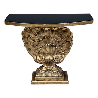 Grosfeld House Attr., Hollywood Regency, Shell Console, Silver Leaf, Usa, 1970s For Sale