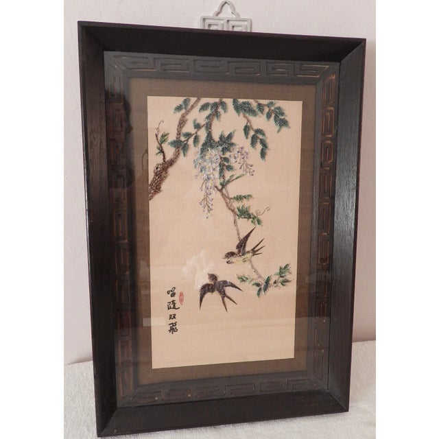 Vintage Chinese Taiwanese Aviary Floral Seed Landscape Painting Artwork Collage For Sale - Image 4 of 6