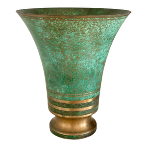1920s Carl Sorensen Art Deco Verdigris Bronze Trumpet Vase