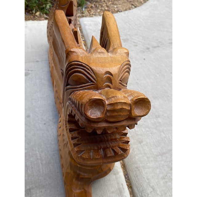 Rare Mid 20th Century Wooden Hand-Carved Dragon For Sale - Image 4 of 8