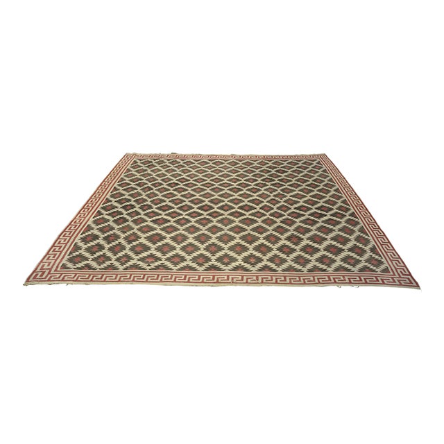 Vintage Dhurrie Geometric Square Rug From Rug & Kilim For Sale