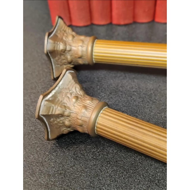 Metal Vintage Patinated Neoclassical Corinthian Fluted Column Candlesticks - a Pair For Sale - Image 7 of 8