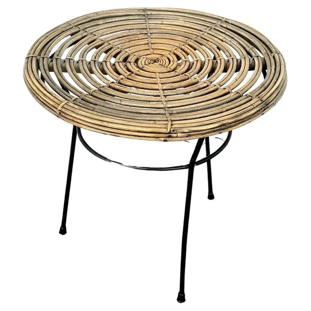 Wood Italian Rattan Side Table Attributed to Franco Albinini For Sale - Image 7 of 7