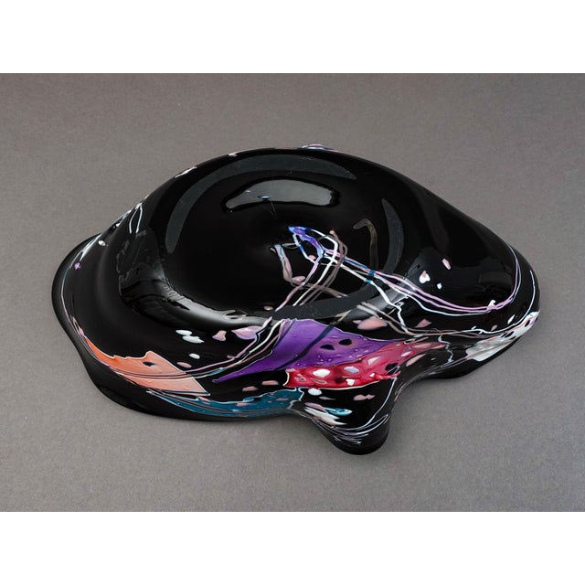 Glass Stephen Nelson 1993 Signed Abstract Studio Art Glass Flute Centerpiece Bowl Vase For Sale - Image 7 of 8