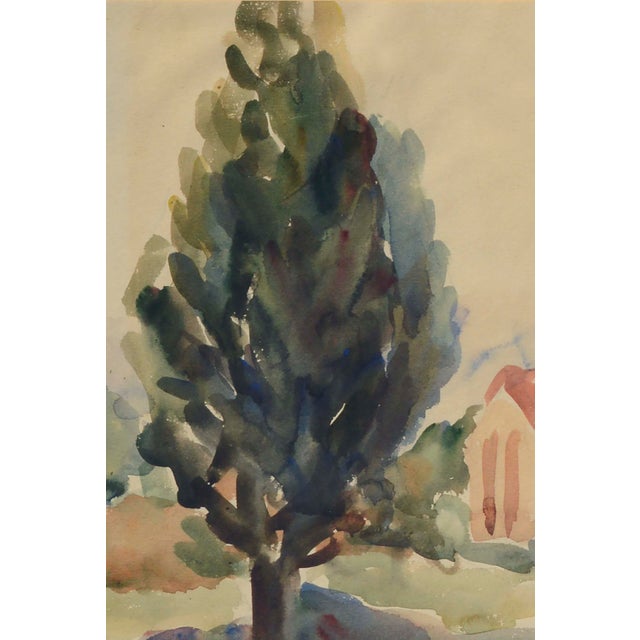 Mid-Century California Mission Landscape Watercolor For Sale - Image 4 of 5