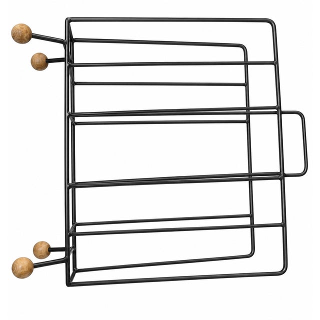 Mid-Century Modern Mid-Century Black Wire Magazine Rack With Wooden Ball Feet, C. 1950s–60s For Sale - Image 3 of 3