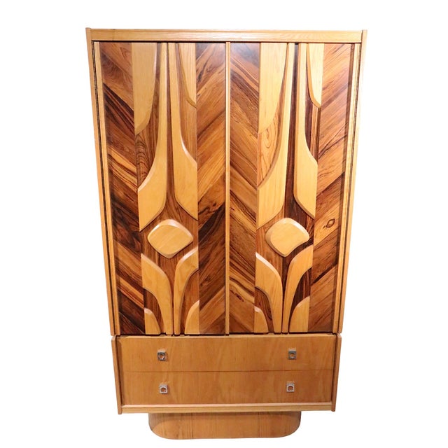 Wood Brutalist Organic Mid Century Modern Tobago Armoire Chifferobe Made in Canada C 1970's For Sale - Image 7 of 16
