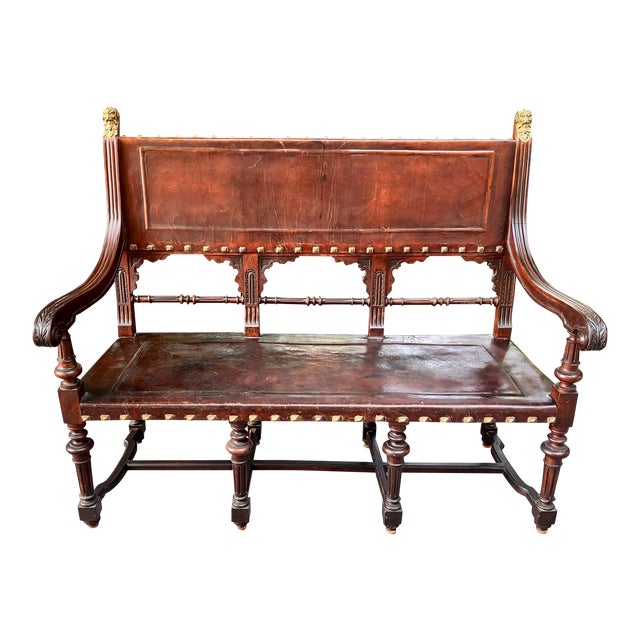 Late 18th Century Spanish Leather Bench For Sale