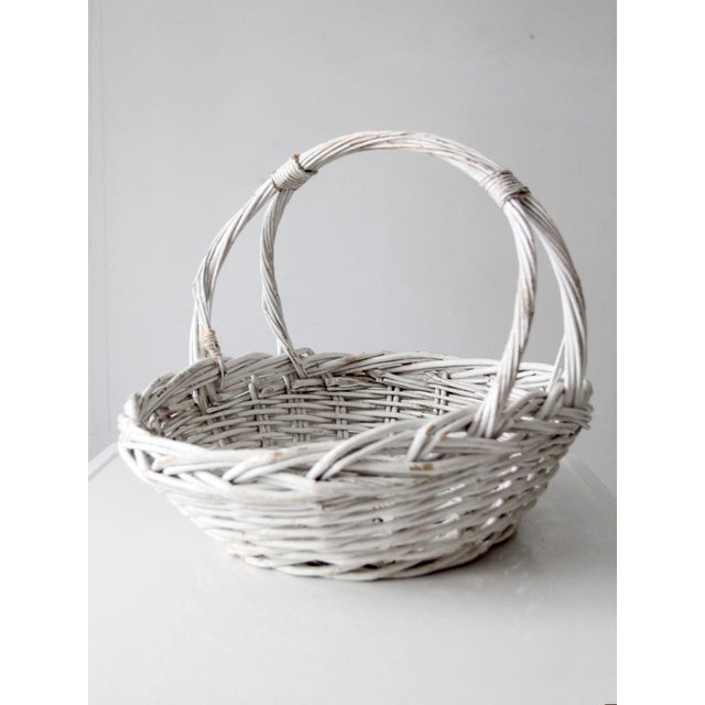 White Vintage White Wicker Gathering Basket With Double Handles For Sale - Image 8 of 17