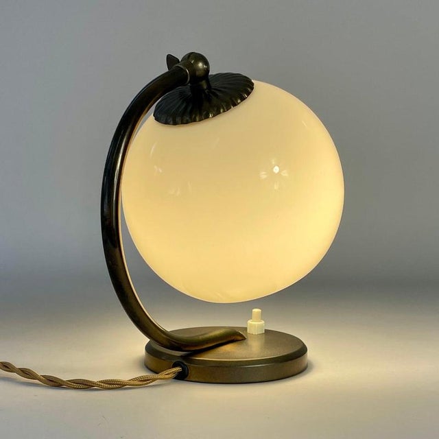 Art Deco Brass and Opaline Glass Table Lamp, Germany, 1930s For Sale - Image 10 of 15