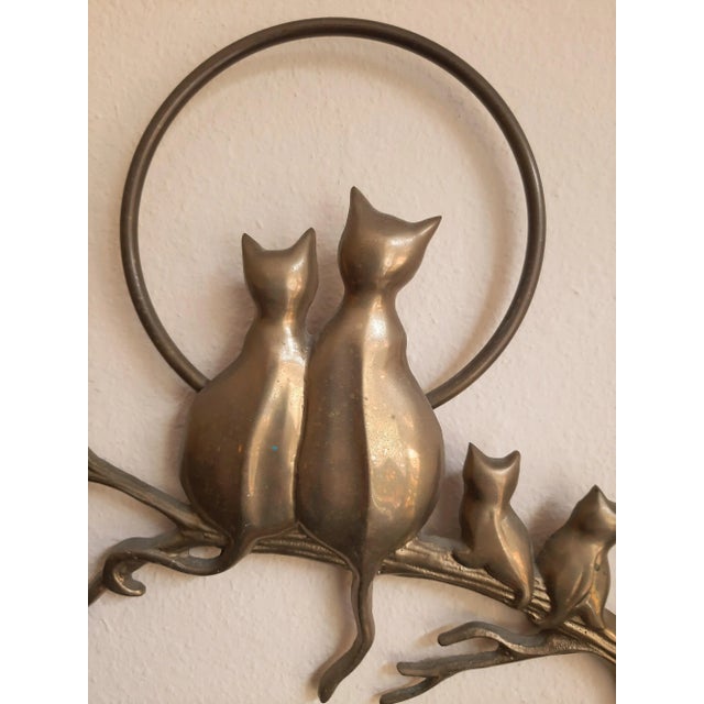 Mid-Century Modern Brass Cat Family in a Tree With Moon Wall Art For Sale - Image 3 of 7