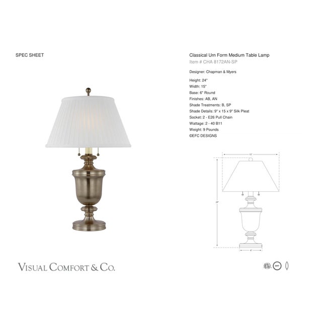 Chapman & Myers by Visual Comfort Signature Classical Urn Form Medium Table Lamp in Antique Nickel with Silk Pleat Shade...