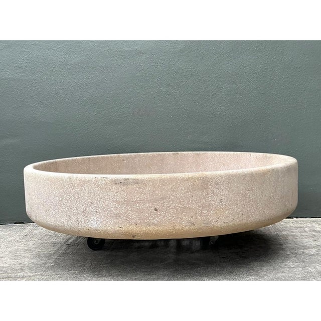 Contemporary Vintage Monumental Stone Disc Garden Planter For Sale - Image 3 of 11