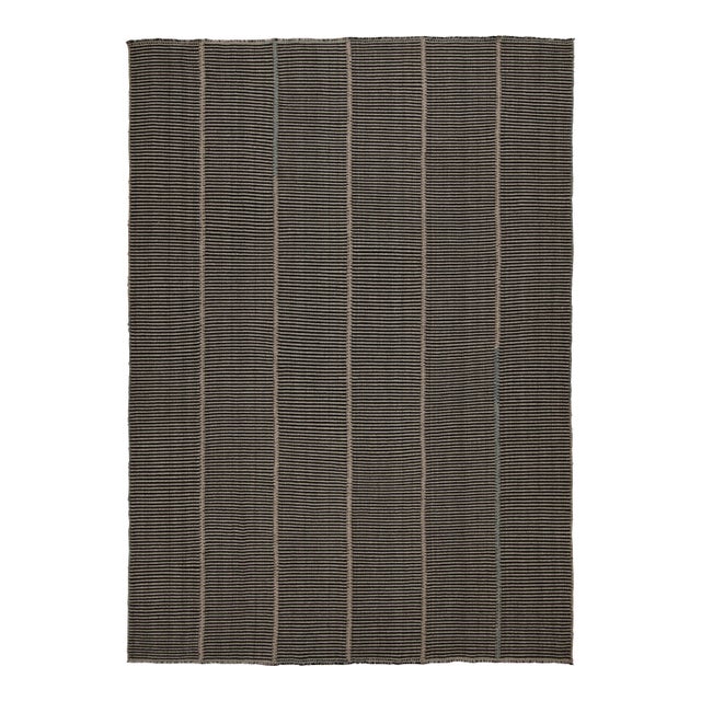 Rug & Kilim’s Contemporary Kilim in Black, With Brown and Green Accents For Sale