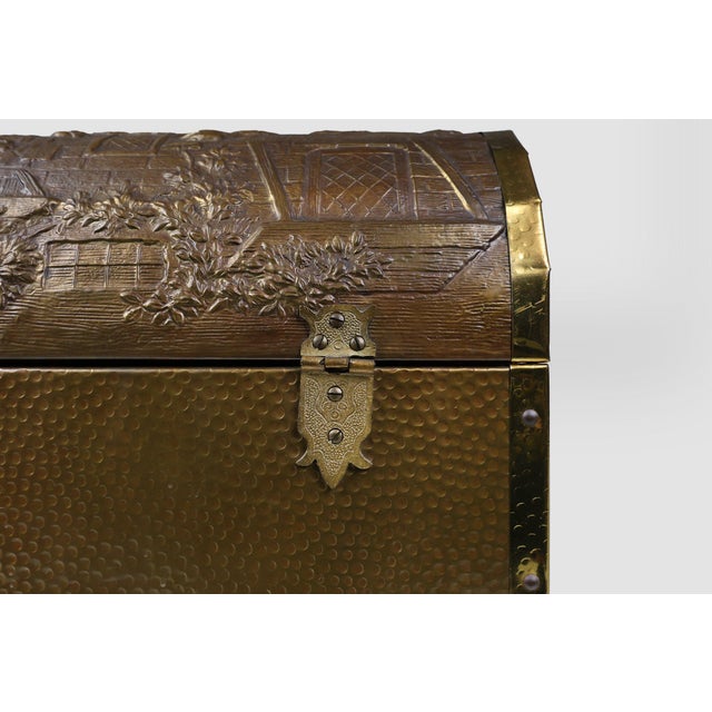 Large Chest with Sculpted Copper Relief, Belgium, 1930s For Sale - Image 11 of 13