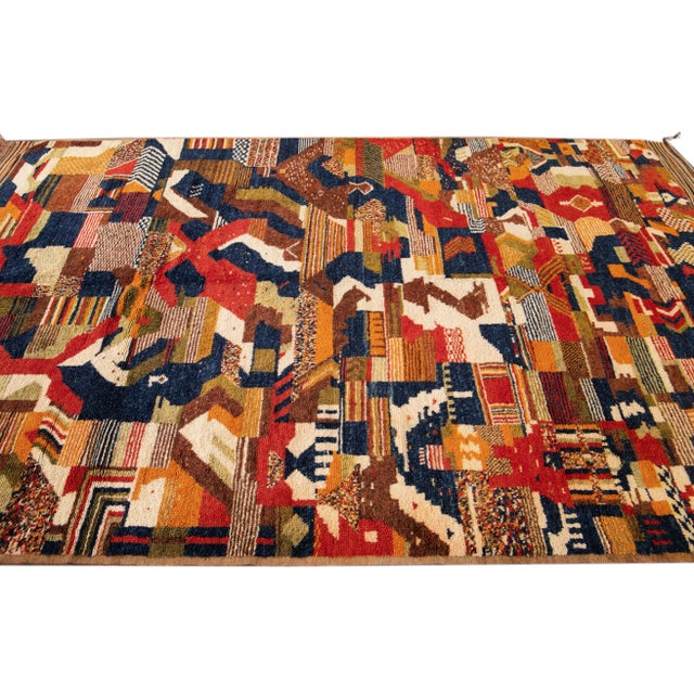 Tan Vintage Moroccan Handmade Allover Motif Multicolor Wool Rug For Sale - Image 8 of 12
